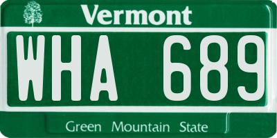 VT license plate WHA689