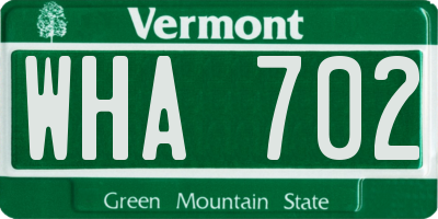 VT license plate WHA702