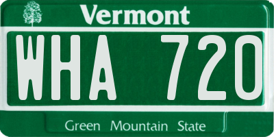 VT license plate WHA720