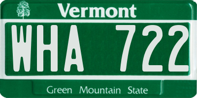 VT license plate WHA722