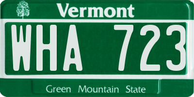 VT license plate WHA723