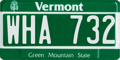 VT license plate WHA732