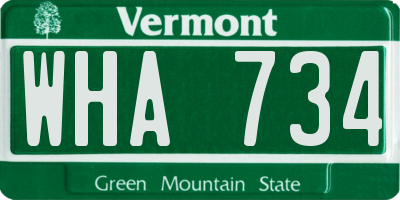 VT license plate WHA734