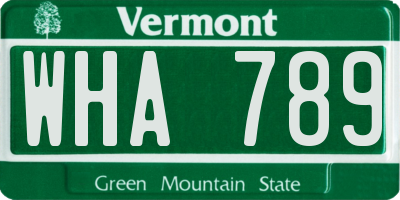 VT license plate WHA789