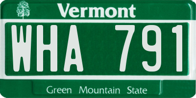 VT license plate WHA791