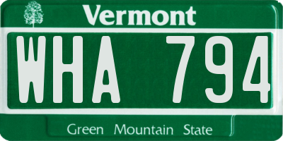 VT license plate WHA794