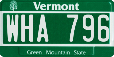 VT license plate WHA796