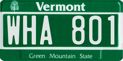 VT license plate WHA801