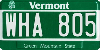 VT license plate WHA805
