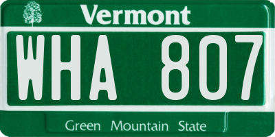 VT license plate WHA807