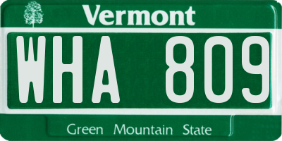 VT license plate WHA809