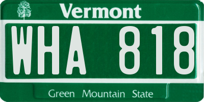 VT license plate WHA818