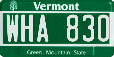 VT license plate WHA830