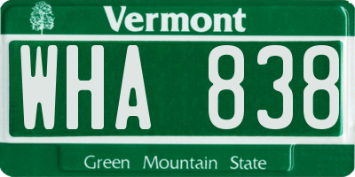 VT license plate WHA838