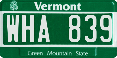 VT license plate WHA839