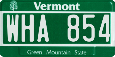 VT license plate WHA854