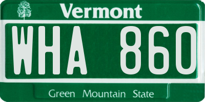 VT license plate WHA860