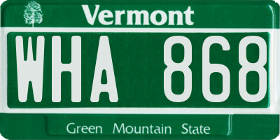 VT license plate WHA868