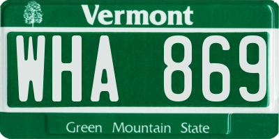 VT license plate WHA869