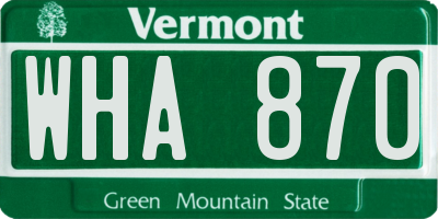 VT license plate WHA870