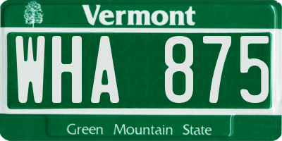 VT license plate WHA875