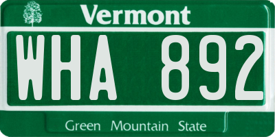 VT license plate WHA892