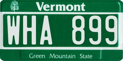 VT license plate WHA899
