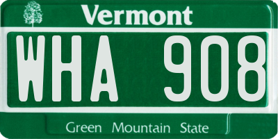 VT license plate WHA908