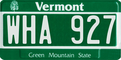 VT license plate WHA927