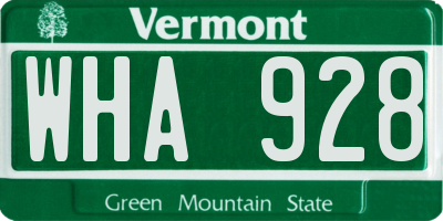 VT license plate WHA928