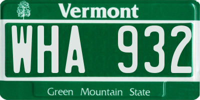 VT license plate WHA932