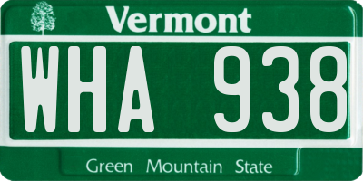 VT license plate WHA938