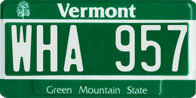 VT license plate WHA957