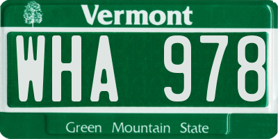 VT license plate WHA978