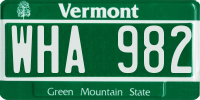 VT license plate WHA982