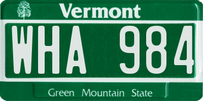 VT license plate WHA984