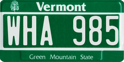 VT license plate WHA985