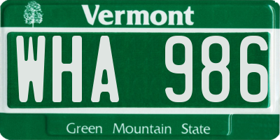 VT license plate WHA986