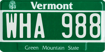 VT license plate WHA988