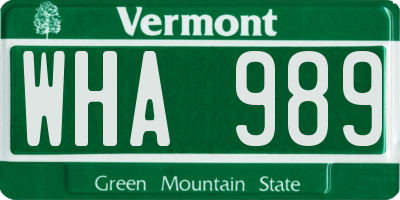 VT license plate WHA989
