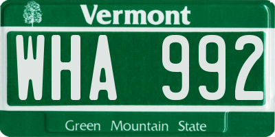 VT license plate WHA992