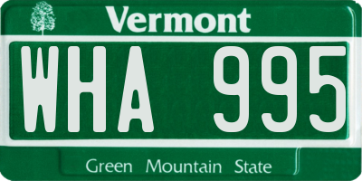 VT license plate WHA995