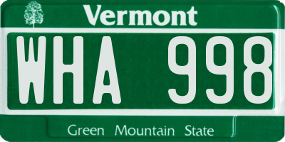 VT license plate WHA998