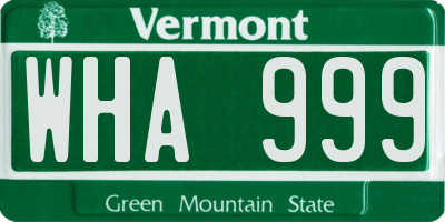 VT license plate WHA999