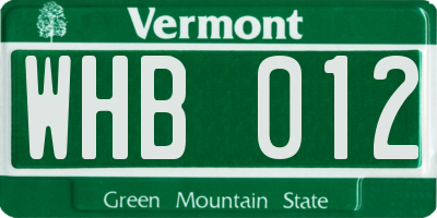 VT license plate WHB012
