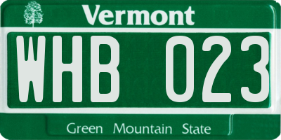 VT license plate WHB023