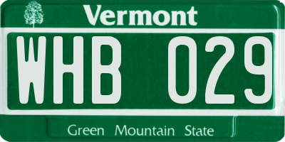 VT license plate WHB029