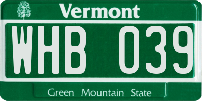 VT license plate WHB039