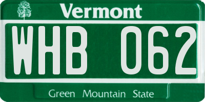 VT license plate WHB062
