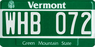 VT license plate WHB072